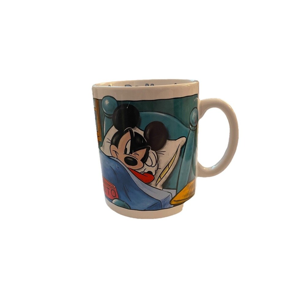 Disney Store 24 Oz Mug Mickey Pluto “Why Do Mornings Have To Be So Early”